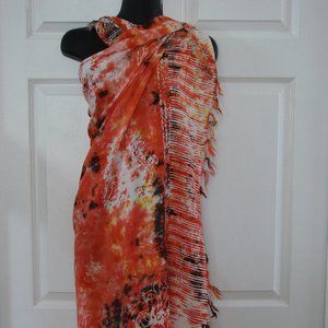 Orange Batik Tye Dye Floral Motif Sarong Wrap OS